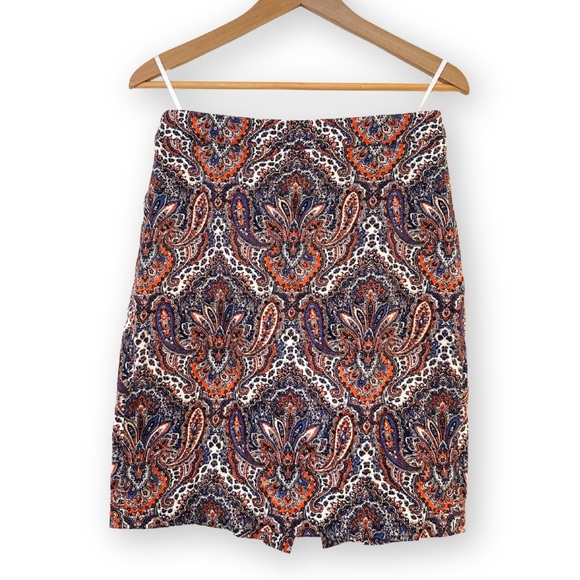 J. Crew pencil skirt in blue, orange and white paisley - Picture 1 of 3